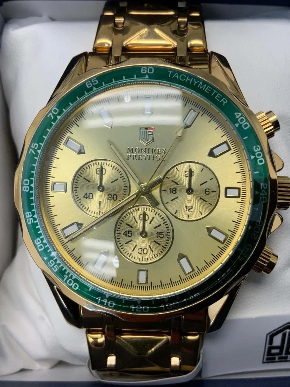 NEW Montres Prestige X 44.5mm Invicta Men's Watch MPW-0339 Gold w Green trim